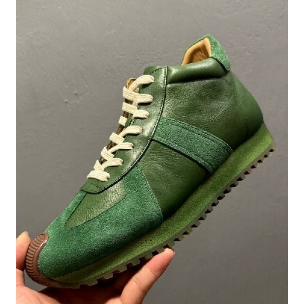 Men'S Shoes Green And White - Retro grüne High-Top-Sneaker aus Leder und