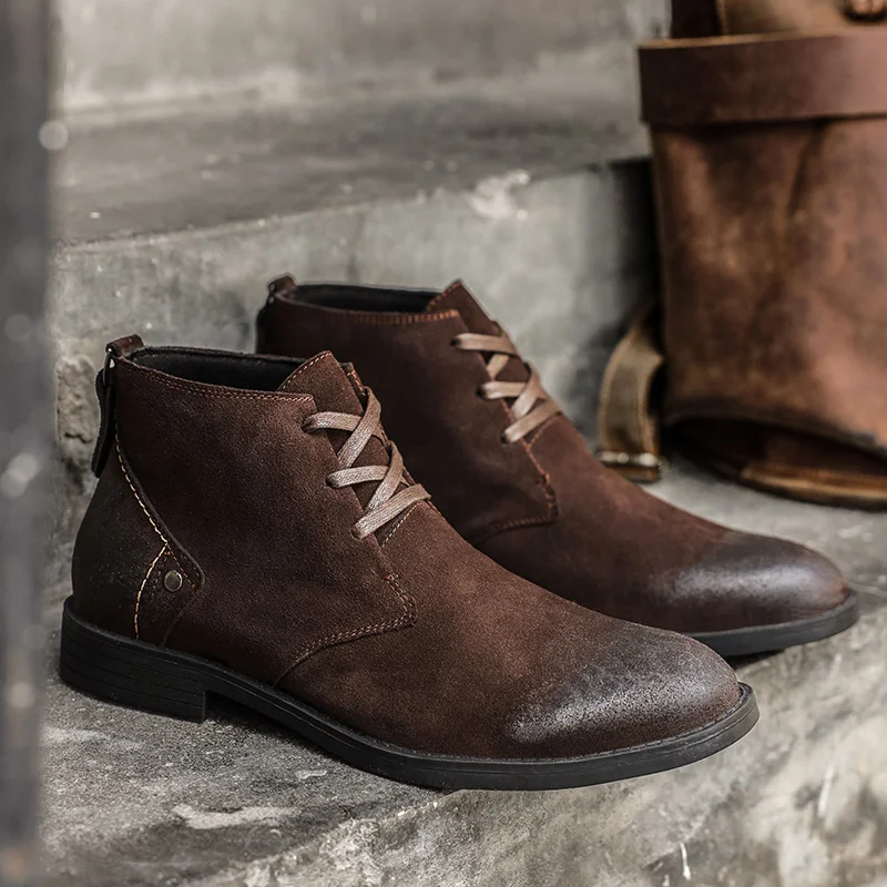 Men'S Shoes Zipper - Neue Kuh Wildleder Stiefeletten handgemachte Vintage