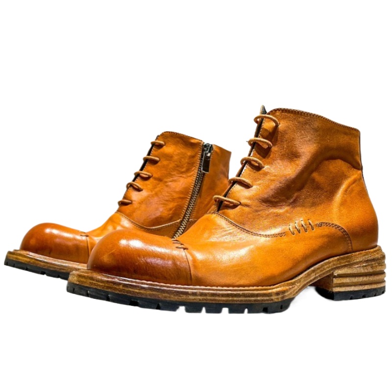 Men'S Shoes Zipper - Ethnischer Stil, gewaschenes Pferdeleder, High-Top-Stiefel, Schuhe