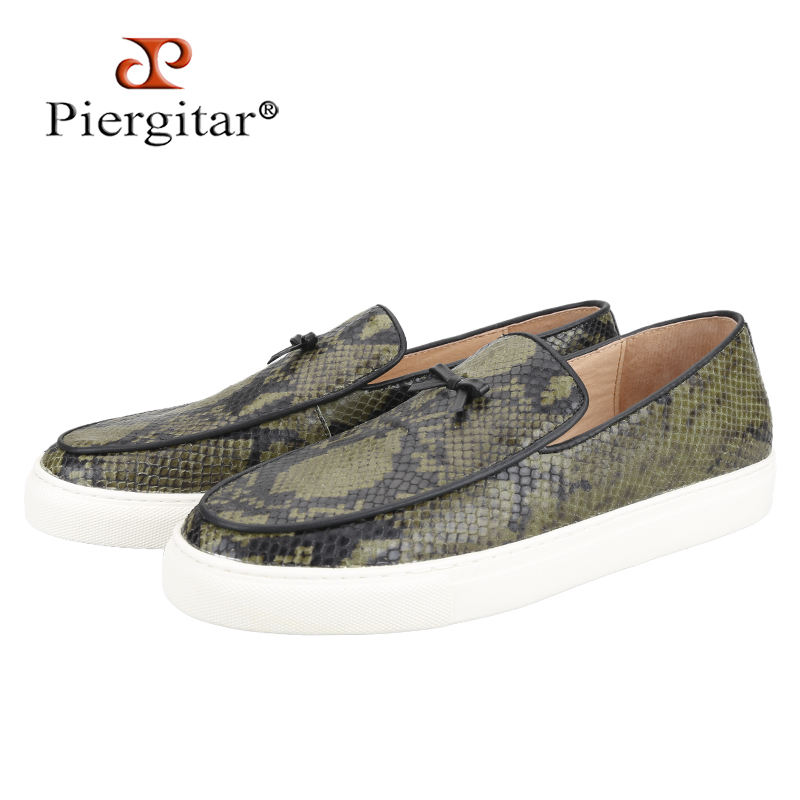 Men'S Shoes Green And White - Piergitar Herren-Sneaker aus Kalbsleder mit Schlangenmuster