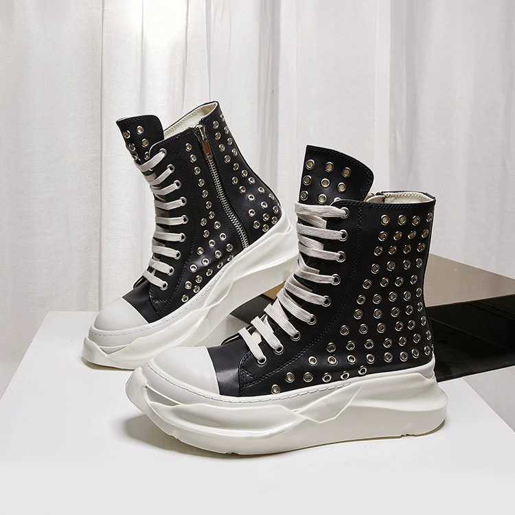 Men'S Shoes Zipper - Vintage Herrenschuhe High-Top Plateau-Stiefel Höhenverstellbare Echtleder-Nieten-Sneaker
