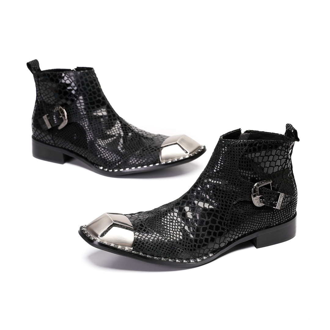 Men'S Shoes Zipper - Britische schwarze Herren-Party-Stiefel aus Rindsleder, Übergröße,
