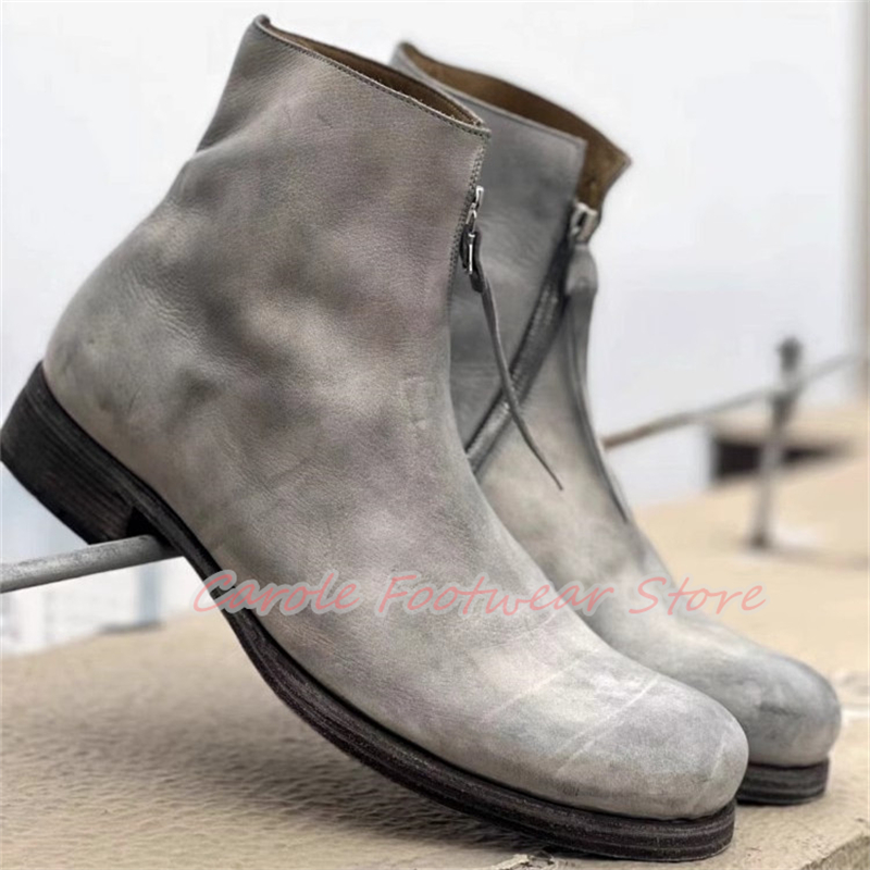 Men'S Shoes Zipper - Britischer Stil, runde Zehen, klobiger Absatz,