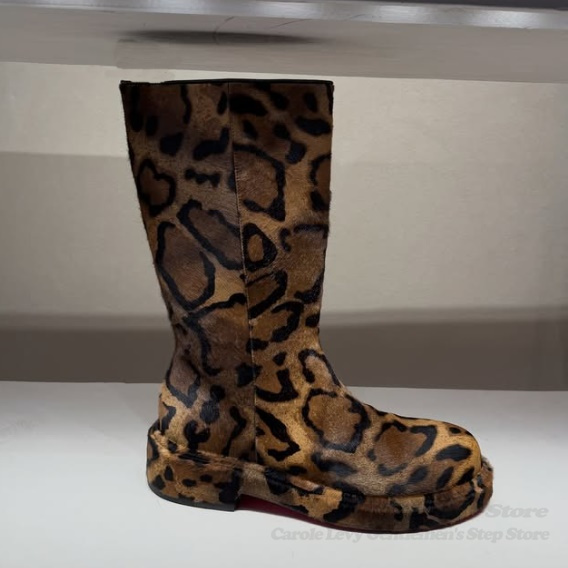 Men'S Shoes Zipper - Braune Wildleder-Leopardenmuster-Stiefel mit mittlerer Wade, 2026,